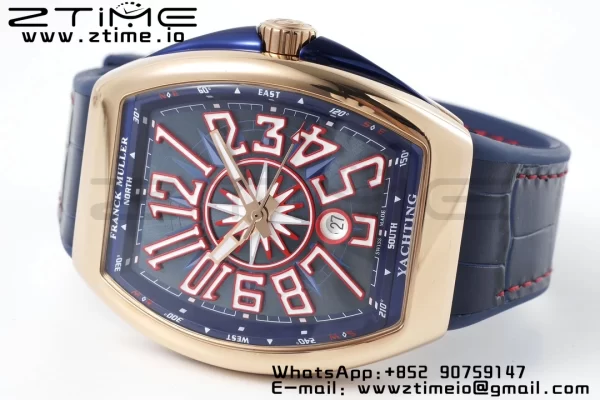 Franck Muller Vanguard V45 RG OXF ABF Best Edition Blue Textured Dial with Red Numeral Markers on Blue Gummy Strap A2824 - Super Clone Watch | 1:1 Best Version