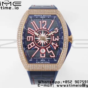 Franck Muller Vanguard V45 SS OXF ABF Best Edition Blue Textured Dial Red Markers on Blue Gummy Strap A2824 - Super Clone Watch | 1:1 Best Version