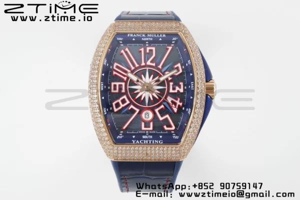 Franck Muller Vanguard V45 SS OXF ABF Best Edition Blue Textured Dial Red Markers on Blue Gummy Strap A2824 - Super Clone Watch | 1:1 Best Version