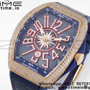 Franck Muller Vanguard V45 SS OXF ABF Best Edition Blue Textured Dial Red Markers on Blue Gummy Strap A2824 - Super Clone Watch | 1:1 Best Version
