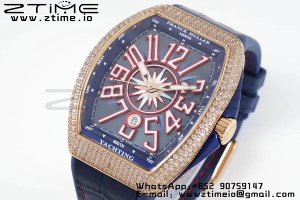 Franck Muller Vanguard V45 SS OXF ABF Best Edition Blue Textured Dial Red Markers on Blue Gummy Strap A2824 - Super Clone Watch | 1:1 Best Version