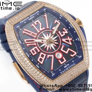 Franck Muller Vanguard V45 SS OXF ABF Best Edition Blue Textured Dial Red Markers on Blue Gummy Strap A2824 - Super Clone Watch | 1:1 Best Version