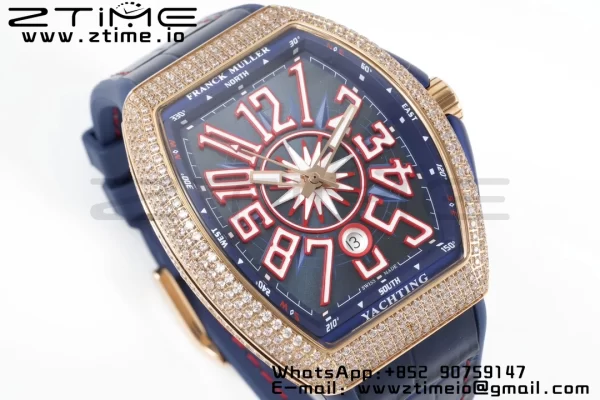 Franck Muller Vanguard V45 SS OXF ABF Best Edition Blue Textured Dial Red Markers on Blue Gummy Strap A2824 - Super Clone Watch | 1:1 Best Version