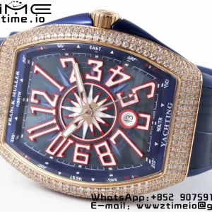 Franck Muller Vanguard V45 SS OXF ABF Best Edition Blue Textured Dial Red Markers on Blue Gummy Strap A2824 - Super Clone Watch | 1:1 Best Version