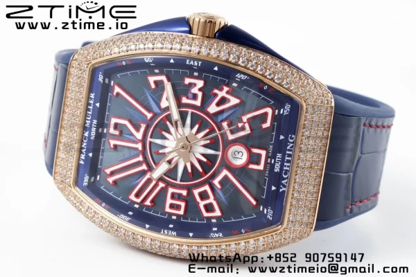 Franck Muller Vanguard V45 SS OXF ABF Best Edition Blue Textured Dial Red Markers on Blue Gummy Strap A2824 - Super Clone Watch | 1:1 Best Version