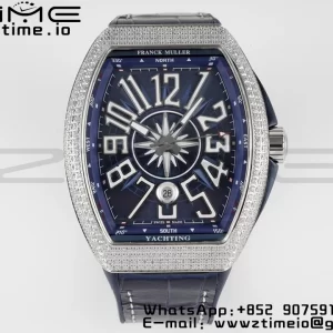 Franck Muller Vanguard V45 SS OXF ABF Best Edition Blue Textured Dial White Markers on Blue Gummy Strap A2824 - Super Clone Watch | 1:1 Best Version