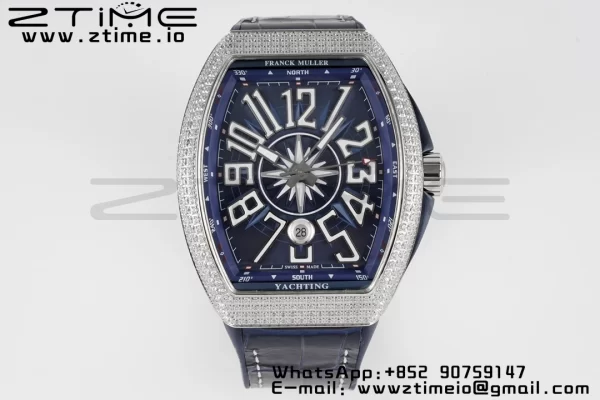 Franck Muller Vanguard V45 SS OXF ABF Best Edition Blue Textured Dial White Markers on Blue Gummy Strap A2824 - Super Clone Watch | 1:1 Best Version