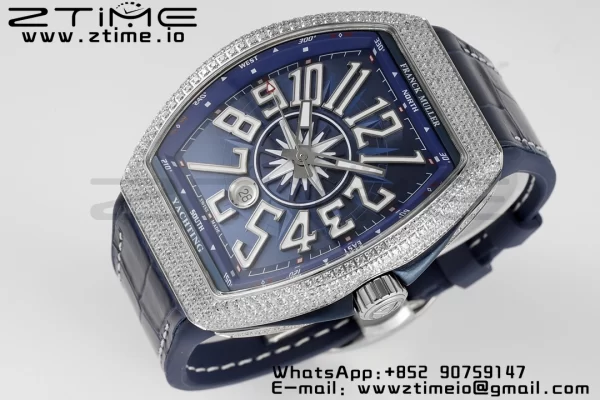 Franck Muller Vanguard V45 SS OXF ABF Best Edition Blue Textured Dial White Markers on Blue Gummy Strap A2824 - Super Clone Watch | 1:1 Best Version