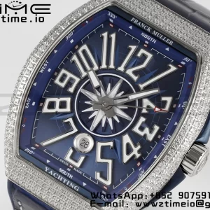 Franck Muller Vanguard V45 SS OXF ABF Best Edition Blue Textured Dial White Markers on Blue Gummy Strap A2824 - Super Clone Watch | 1:1 Best Version
