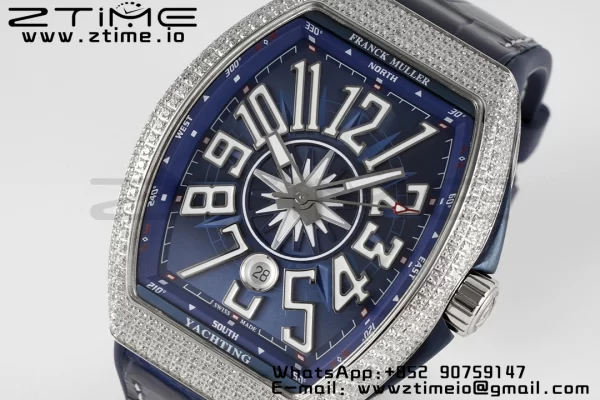 Franck Muller Vanguard V45 SS OXF ABF Best Edition Blue Textured Dial White Markers on Blue Gummy Strap A2824 - Super Clone Watch | 1:1 Best Version