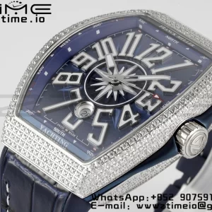 Franck Muller Vanguard V45 SS OXF ABF Best Edition Blue Textured Dial White Markers on Blue Gummy Strap A2824 - Super Clone Watch | 1:1 Best Version