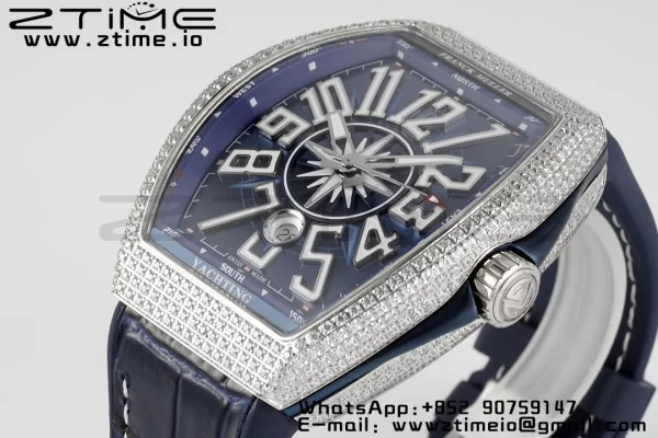 Franck Muller Vanguard V45 SS OXF ABF Best Edition Blue Textured Dial White Markers on Blue Gummy Strap A2824 - Super Clone Watch | 1:1 Best Version