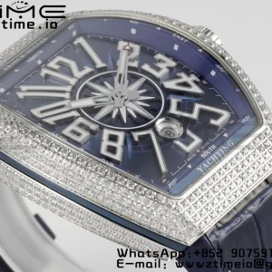 Franck Muller Vanguard V45 SS OXF ABF Best Edition Blue Textured Dial White Markers on Blue Gummy Strap A2824 - Super Clone Watch | 1:1 Best Version