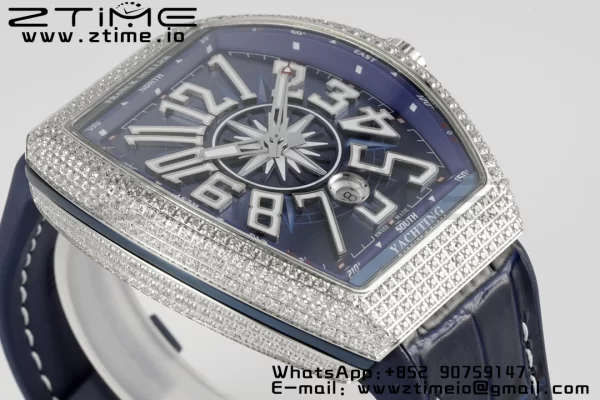Franck Muller Vanguard V45 SS OXF ABF Best Edition Blue Textured Dial White Markers on Blue Gummy Strap A2824 - Super Clone Watch | 1:1 Best Version