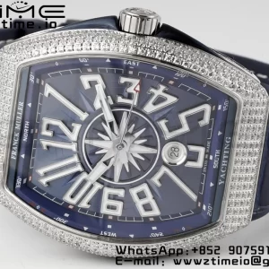 Franck Muller Vanguard V45 SS OXF ABF Best Edition Blue Textured Dial White Markers on Blue Gummy Strap A2824 - Super Clone Watch | 1:1 Best Version