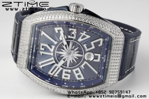 Franck Muller Vanguard V45 SS OXF ABF Best Edition Blue Textured Dial White Markers on Blue Gummy Strap A2824 - Super Clone Watch | 1:1 Best Version