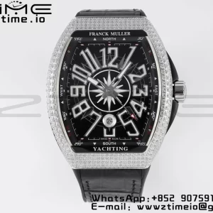 Franck Muller Vanguard V45 SS OXF ABF Best Edition Black Textured Dial White Markers on Black Gummy Strap A2824 - Super Clone Watch | 1:1 Best Version