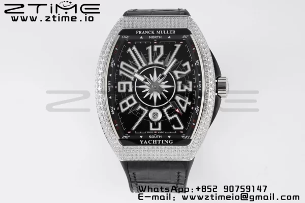 Franck Muller Vanguard V45 SS OXF ABF Best Edition Black Textured Dial White Markers on Black Gummy Strap A2824 - Super Clone Watch | 1:1 Best Version