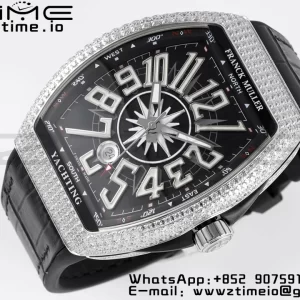Franck Muller Vanguard V45 SS OXF ABF Best Edition Black Textured Dial White Markers on Black Gummy Strap A2824 - Super Clone Watch | 1:1 Best Version