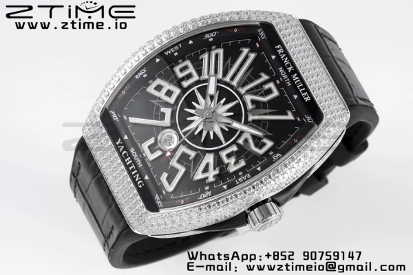 Franck Muller Vanguard V45 SS OXF ABF Best Edition Black Textured Dial White Markers on Black Gummy Strap A2824 - Super Clone Watch | 1:1 Best Version