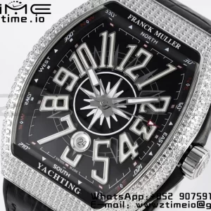Franck Muller Vanguard V45 SS OXF ABF Best Edition Black Textured Dial White Markers on Black Gummy Strap A2824 - Super Clone Watch | 1:1 Best Version