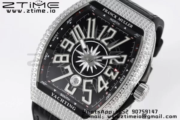 Franck Muller Vanguard V45 SS OXF ABF Best Edition Black Textured Dial White Markers on Black Gummy Strap A2824 - Super Clone Watch | 1:1 Best Version