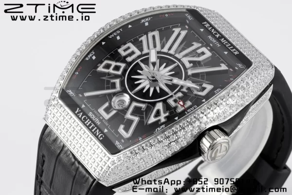 Franck Muller Vanguard V45 SS OXF ABF Best Edition Black Textured Dial White Markers on Black Gummy Strap A2824 - Super Clone Watch | 1:1 Best Version