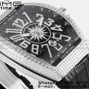 Franck Muller Vanguard V45 SS OXF ABF Best Edition Black Textured Dial White Markers on Black Gummy Strap A2824 - Super Clone Watch | 1:1 Best Version