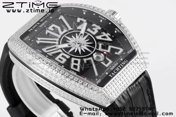 Franck Muller Vanguard V45 SS OXF ABF Best Edition Black Textured Dial White Markers on Black Gummy Strap A2824 - Super Clone Watch | 1:1 Best Version