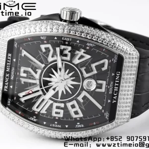 Franck Muller Vanguard V45 SS OXF ABF Best Edition Black Textured Dial White Markers on Black Gummy Strap A2824 - Super Clone Watch | 1:1 Best Version