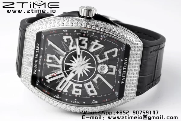 Franck Muller Vanguard V45 SS OXF ABF Best Edition Black Textured Dial White Markers on Black Gummy Strap A2824 - Super Clone Watch | 1:1 Best Version