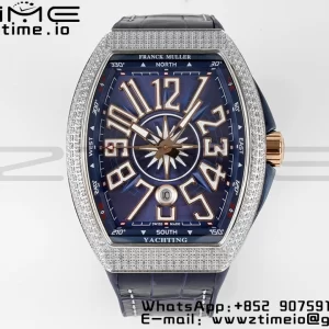Franck Muller Vanguard V45 SS OXF ABF Best Edition Blue Textured Dial Markers on Blue Gummy Strap A2824 - Super Clone Watch | 1:1 Best Version