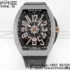 Franck Muller Vanguard V45 SS OXF ABF Best Edition Black Textured Dial Diamonds Markers on Black Gummy Strap A2824 - Super Clone Watch | 1:1 Best Version