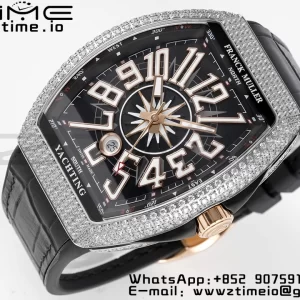 Franck Muller Vanguard V45 SS OXF ABF Best Edition Black Textured Dial Diamonds Markers on Black Gummy Strap A2824 - Super Clone Watch | 1:1 Best Version