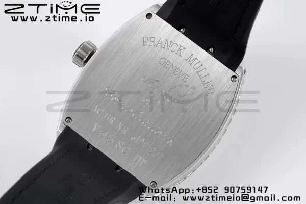 Franck Muller Vanguard V45 SS OXF ABF Best Edition Black Textured Dial Diamonds Markers on Black Gummy Strap A2824 - Super Clone Watch | 1:1 Best Version