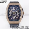 Franck Muller Vanguard V45 RS OXF ABF Best Edition Blue Textured Dial Diamonds Markers on Blue Gummy Strap A2824 - Super Clone Watch | 1:1 Best Version