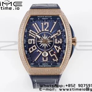 Franck Muller Vanguard V45 RS OXF ABF Best Edition Blue Textured Dial Diamonds Markers on Blue Gummy Strap A2824 - Super Clone Watch | 1:1 Best Version
