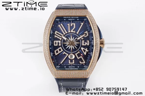 Franck Muller Vanguard V45 RS OXF ABF Best Edition Blue Textured Dial Diamonds Markers on Blue Gummy Strap A2824 - Super Clone Watch | 1:1 Best Version