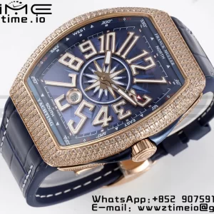 Franck Muller Vanguard V45 RS OXF ABF Best Edition Blue Textured Dial Diamonds Markers on Blue Gummy Strap A2824 - Super Clone Watch | 1:1 Best Version