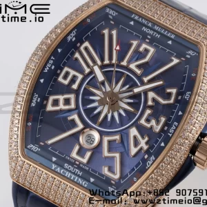 Franck Muller Vanguard V45 RS OXF ABF Best Edition Blue Textured Dial Diamonds Markers on Blue Gummy Strap A2824 - Super Clone Watch | 1:1 Best Version
