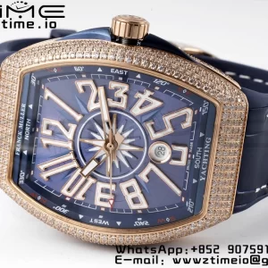 Franck Muller Vanguard V45 RS OXF ABF Best Edition Blue Textured Dial Diamonds Markers on Blue Gummy Strap A2824 - Super Clone Watch | 1:1 Best Version