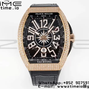 Franck Muller Vanguard V45 RS OXF ABF Best Edition Black Textured Dial Diamonds Markers on Black Gummy Strap A2824 - Super Clone Watch | 1:1 Best Version