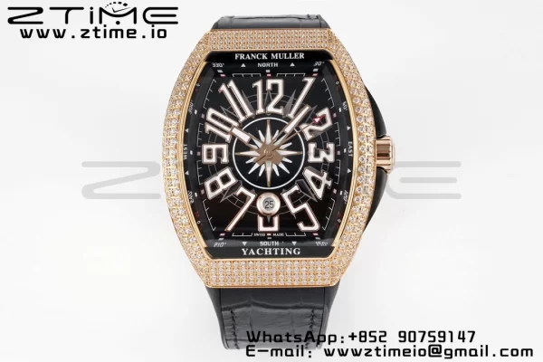 Franck Muller Vanguard V45 RS OXF ABF Best Edition Black Textured Dial Diamonds Markers on Black Gummy Strap A2824 - Super Clone Watch | 1:1 Best Version