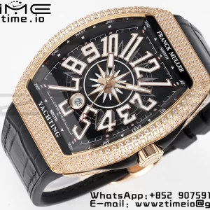 Franck Muller Vanguard V45 RS OXF ABF Best Edition Black Textured Dial Diamonds Markers on Black Gummy Strap A2824 - Super Clone Watch | 1:1 Best Version