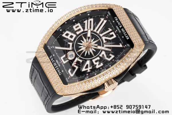 Franck Muller Vanguard V45 RS OXF ABF Best Edition Black Textured Dial Diamonds Markers on Black Gummy Strap A2824 - Super Clone Watch | 1:1 Best Version