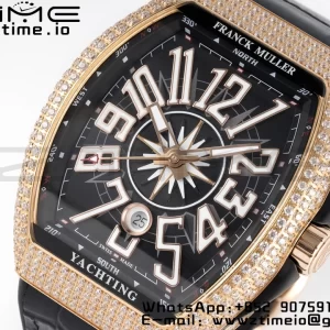 Franck Muller Vanguard V45 RS OXF ABF Best Edition Black Textured Dial Diamonds Markers on Black Gummy Strap A2824 - Super Clone Watch | 1:1 Best Version