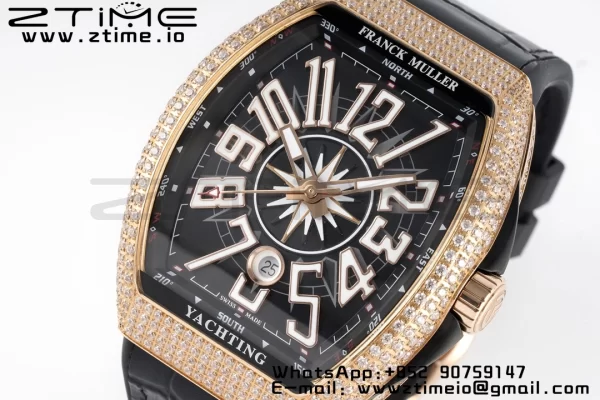 Franck Muller Vanguard V45 RS OXF ABF Best Edition Black Textured Dial Diamonds Markers on Black Gummy Strap A2824 - Super Clone Watch | 1:1 Best Version