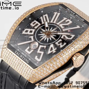 Franck Muller Vanguard V45 RS OXF ABF Best Edition Black Textured Dial Diamonds Markers on Black Gummy Strap A2824 - Super Clone Watch | 1:1 Best Version