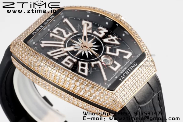 Franck Muller Vanguard V45 RS OXF ABF Best Edition Black Textured Dial Diamonds Markers on Black Gummy Strap A2824 - Super Clone Watch | 1:1 Best Version