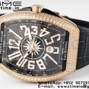 Franck Muller Vanguard V45 RS OXF ABF Best Edition Black Textured Dial Diamonds Markers on Black Gummy Strap A2824 - Super Clone Watch | 1:1 Best Version